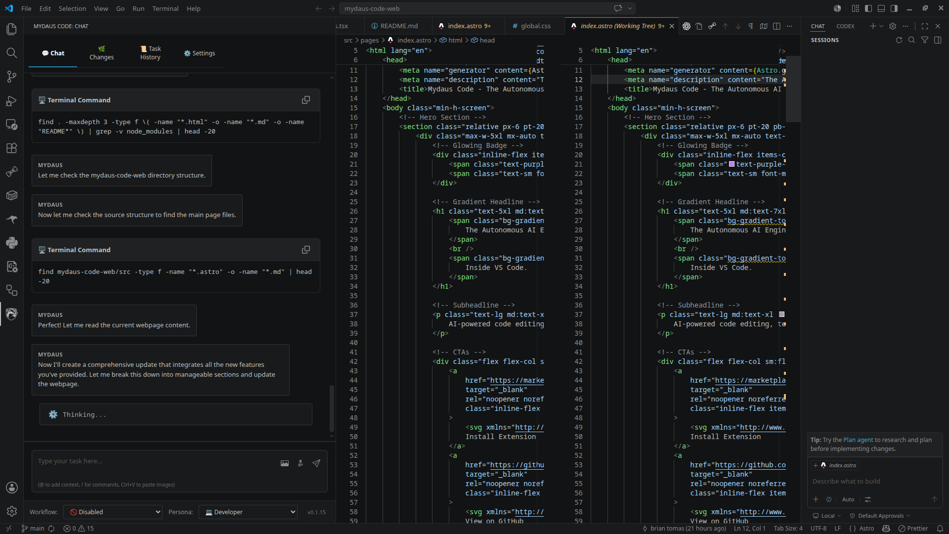 Mydaus Code in action - Multi-agent workflows, surgical code editing, and intelligent automation
